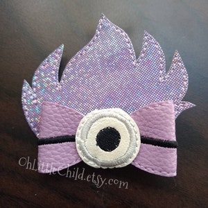 Purple one eye minion bow hair clip embroidered hair bow movie