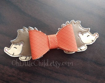 Hedgehog zoo animals wildlife embroidered hair bow clip 3d