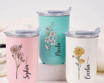 Naam beker op maat geïsoleerde waterbeker, koffiekopje roestvrij staal 10 oz bruidsmeisje, wijnbeker met deksel, roestvrijstalen beker, bruidsmeisjesvoorstel