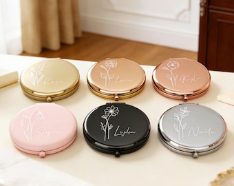 Espejo compacto personalizado, regalos para damas de honor, espejo de bolsillo personalizado para ella, recuerdos de boda personalizados, regalos de agradecimiento para damas de honor