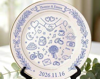 Personalized Porcelain Platter Plate-Wedding Gift for Newlyweds-Couple Gift-Romantic Whimsical Ceramic-Bride Gift-Anniversary Gifts