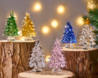 Mini Glas Weihnachtsbaum Ornamente, Weihnachtsschmuck Glas Baumschmuck, beleuchtete Glas Weihnachtsbäume, Weihnachtsgeschenk
