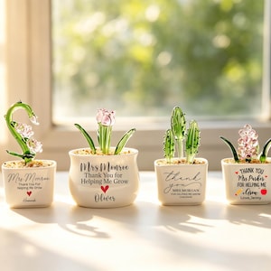 Pot d'enseignant personnalisé, cadeau de fleur en verre, jardinière en céramique personnalisée, souvenir d'appréciation