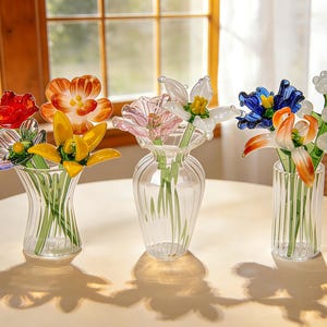 Bouquet de fleurs de naissance en verre fait main, art floral cristallin, cadeau pour elle/maman image 2