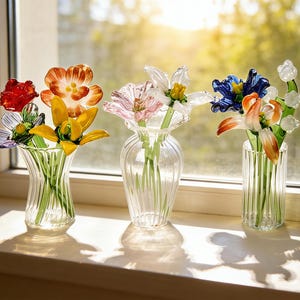 Bouquet de fleurs de naissance en verre fait main, art floral cristallin, cadeau pour elle/maman image 6