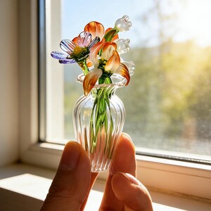 Bouquet de fleurs de naissance en verre fait main, art floral cristallin, cadeau pour elle/maman image 5