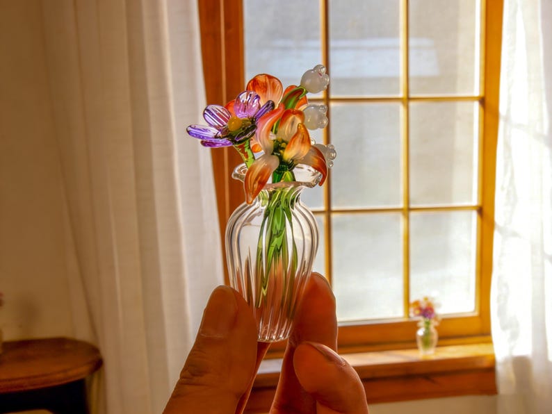 Bouquet de fleurs de naissance en verre fait main, art floral cristallin, cadeau pour elle/maman image 17