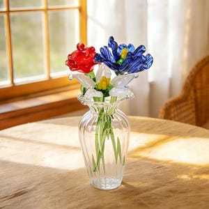 Bouquet de fleurs de naissance en verre fait main, art floral cristallin, cadeau pour elle/maman image 16