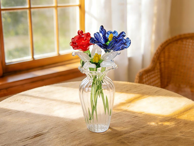 Bouquet de fleurs de naissance en verre fait main, art floral cristallin, cadeau pour elle/maman image 16