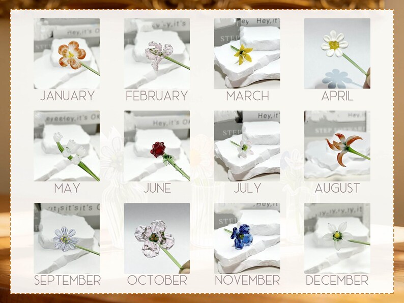 Bouquet de fleurs de naissance en verre fait main, art floral cristallin, cadeau pour elle/maman image 8