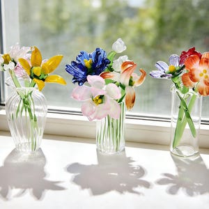 Bouquet de fleurs de naissance en verre fait main, art floral cristallin, cadeau pour elle/maman image 10