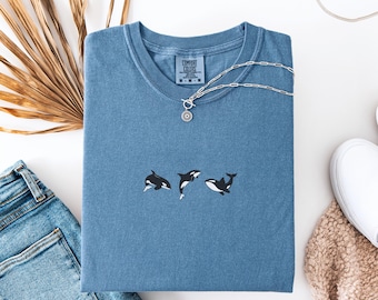Comfort Colors® Trio of Orcas T-Shirt, Unisex Orca Tshirt, Whale Shirt, Orca Shirt, Killer Whale Shirt, Whale Gift, Sea Animal Lover Shirt