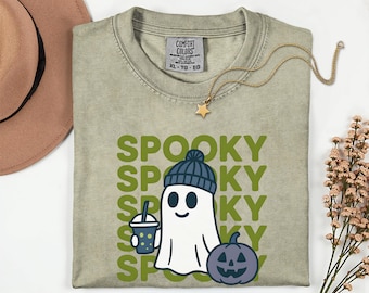 Spooky Ghost T-Shirt, Cute Bubble Tea Halloween Shirt, Fall Pumpkin Graphic Tee, Cozy Autumn Aesthetic Top, Halloween Tee, Comfort Colors