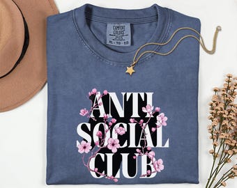 Anti Social Club Shirt, Aesthetic Streetwear Tee, Cherry Blossom Graphic T-Shirt, Soft Grunge Introvert Top, Funny Trendy Streetwear Shirt