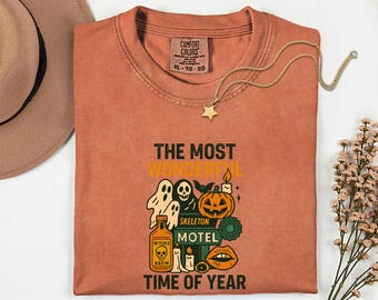 Most Wonderful Time of Year Halloween Shirt, Retro Skeleton Ghost Pumpkin Tee, Comfort Colors® Spooky Season T-Shirt, Vintage Witchy Graphic