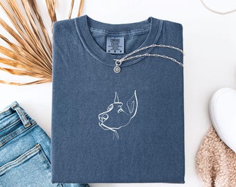 Minimalist Doberman Line Art Shirt, Simple Dog Lover Graphic Tee Comfort Colors, Modern Unisex T-Shirt, Dog Shirt, Gift for Doberman Owners