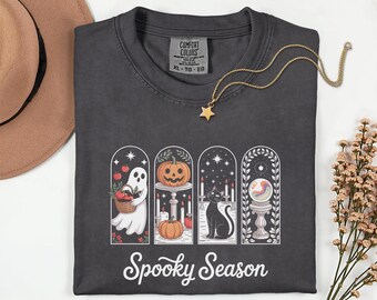 Spooky Season Halloween Shirt, Cute Ghost Halloween Tee, Aesthetic Fall Witchy Graphic T-Shirt, Trick or Treat Shirt, Comfort Colors 1717