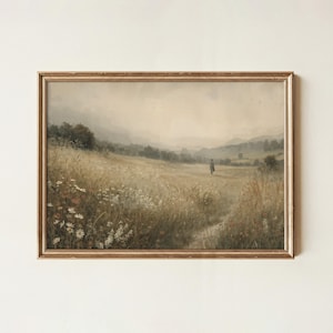 Vintage Wildflower Landscape Print: Muted Floral Wall Art (Digital Download)