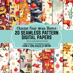Chinese New Year Seamless Digital Paper Pack (20) | Lunar New Year Patterns 4096x4096 300 DPI JPG | POD Sublimation Backgrounds