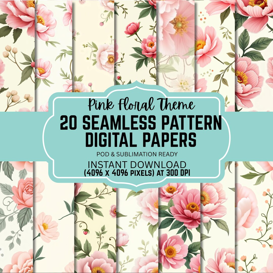 20 Pink Floral Seamless Patterns, Pink Floral Digital Paper Pack ...