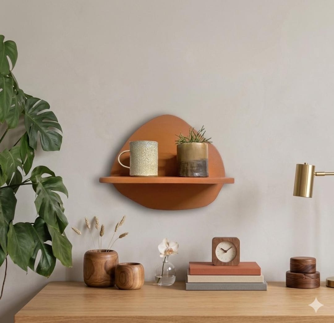 Wooden Abstract Floating Shelf, Minimalist Plant Decor, Wood Display ...