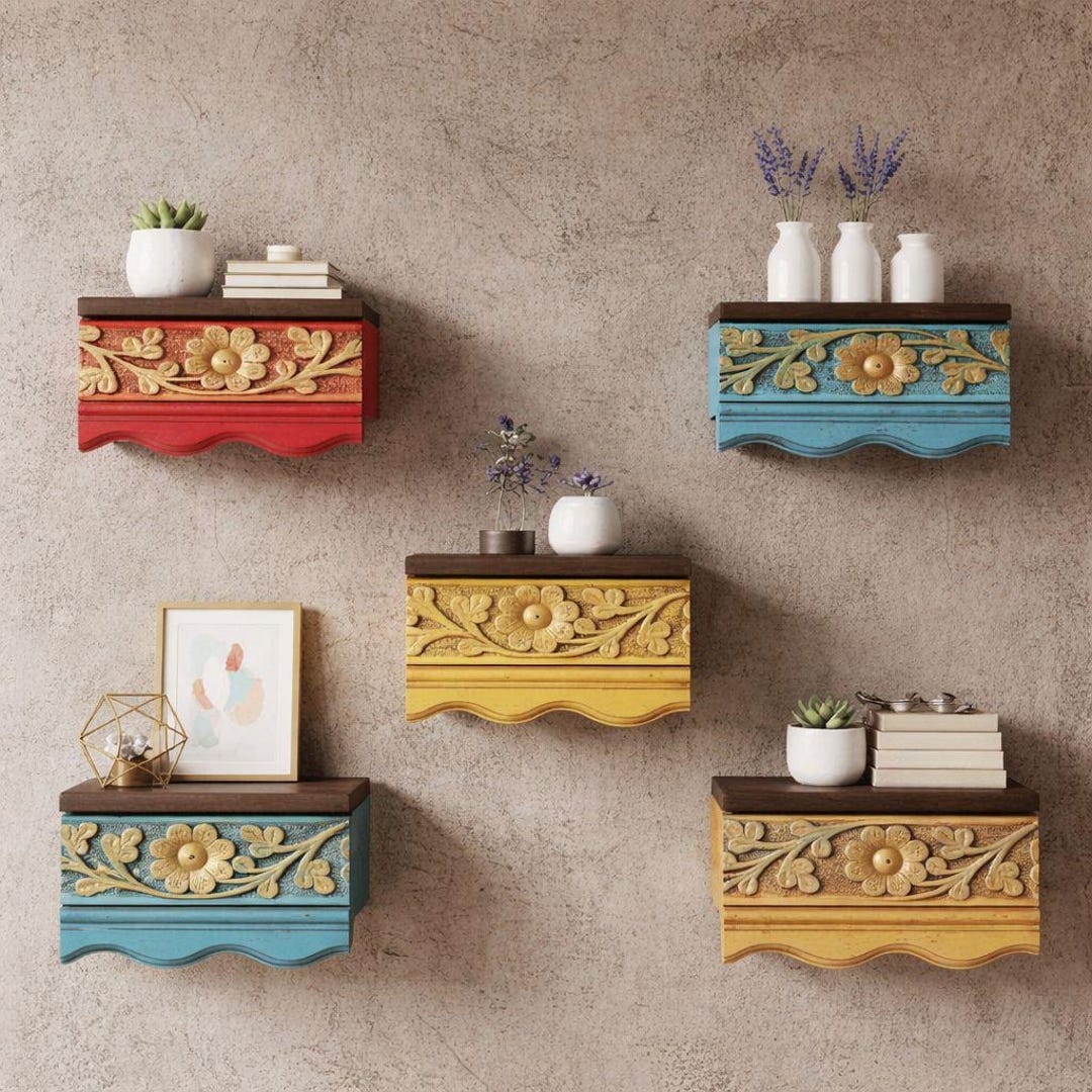 Handcrafted Shelf Rustic Handcrafted Floating Shelf – Unique Wall Decor With Carved ...
