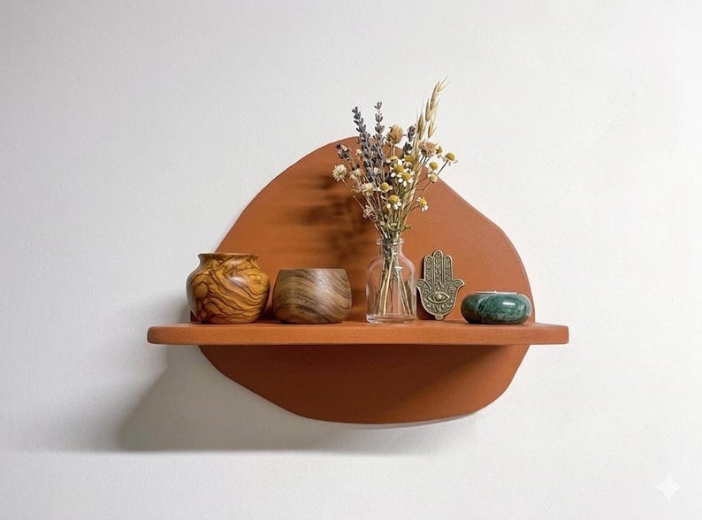 Wooden Abstract Floating Shelf, Minimalist Plant Decor, Wood Display ...