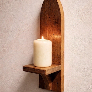 Gothic Arch Wall Hanging Teakwood Candle Holder Sconce Shelf Hand Made