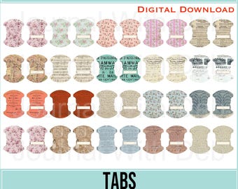Vintage Journal Tabs: Printable Book Page Embellishments (PNG, PDF)