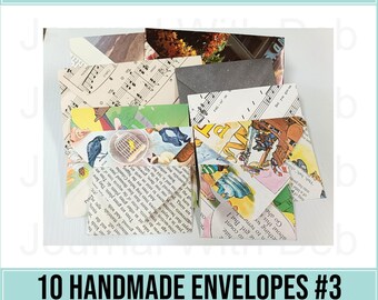 10 Mixed Book Page Envelopes #3 - Various Sizes - Handmade from book pages for Junk Journals, Collage, Ephemera, Scrapbooking