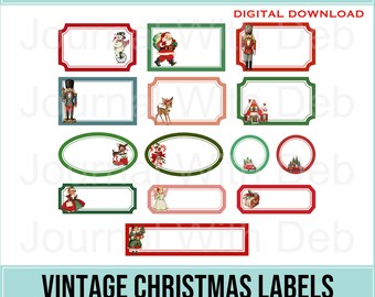 Vintage Christmas Labels -Individual PNG'S & PDF'S- A4 and 8.5x11- Vintage Christmas Images, Junk Journal, Printable, Digital
