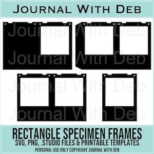 May include: Black rectangle specimen frames with white rectangular cutouts. The text "JOURNAL WITH DEB" is at the top. The text "RECTANGLE SPECIMEN FRAMES" is at the bottom, along with file type information and copyright details.
