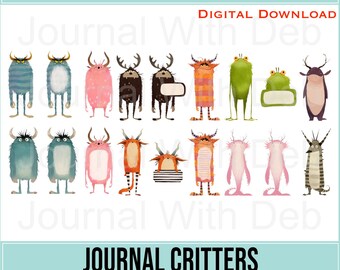18 Journal Critters - Hand Drawn Critters,Journaling, Journal, Digital Journal, Journal images, ephemera, graphics, Clipart, PNG, PDF