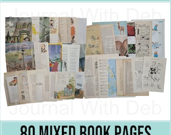 80 Mixed Book Pages - Includes Vintage Book Pages - For Junk Journals, Collage, Ephemera, DIY Embellishments Etc