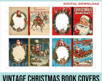 8 Vintage Christmas (Faux) Book Covers -Individual PNG'S- Vintage Christmas Images, Junk Journal, Printable, Digital, Journal
