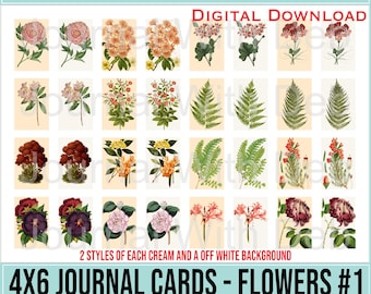 Vintage Floral Journal Cards: 32 PNG Images for Junk Journals (Digital Download)