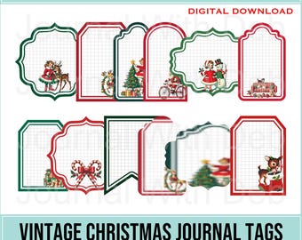 Vintage Christmas Journal Tags -Individual PNG'S & PDF'S- A4 and 8.5x11- Vintage Christmas Images, Junk Journal, Printable, Digital