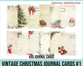 Vintage Christmas 4x6 Journal Cards -Individual PNG'S- Vintage Christmas Images, Junk Journal, Printable, Digital, Ledger Paper