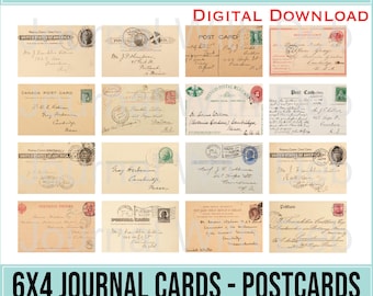 Vintage Postcard Ephemera: 16 PNG Images for Junk Journals (Digital Download)
