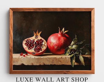 ザクロの静物画：雰囲気のあるキッチンダイニングルームの印刷可能な