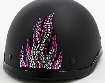 Rhinestone Helmet Bling Sticker - Pink Flame