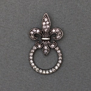 Fleur de Lis Rhinestone Holder Pin with Antique Finish image 1