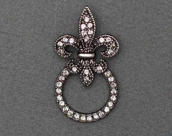 Fleur de Lis Rhinestone Holder Pin with Antique Finish