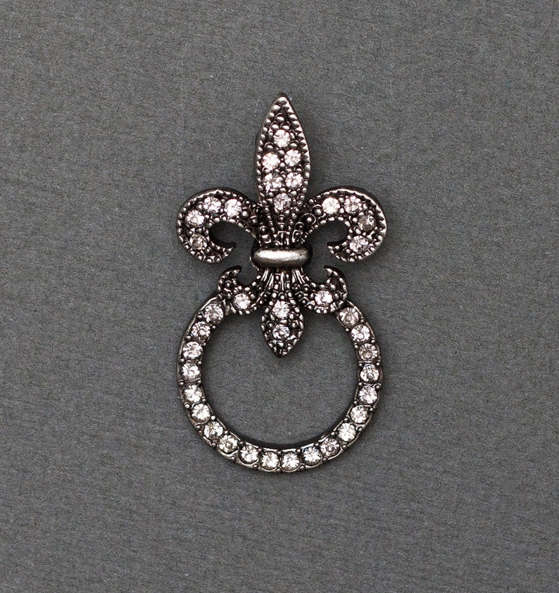 Fleur de Lis Rhinestone Holder Pin with Antique Finish image 1