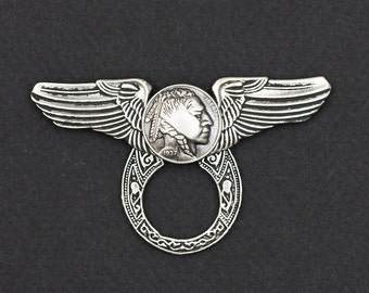 Deluxe Motorcycle Style Sunglass Holder Pin - Indian Head Nickel