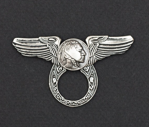 Deluxe Motorcycle Style Sunglass Holder Pin - Indian Head Nickel