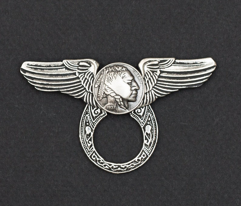 Deluxe Motorcycle Style Sunglass Holder Pin Indian Head Nickel image 1