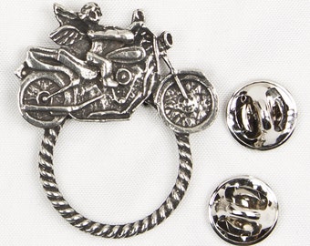 Motorcycle Style Sunglass Holder Pin - Angel Riding Motorcycle