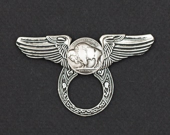 Deluxe Motorcycle Style Sunglass Holder Pin - Buffalo Nickel