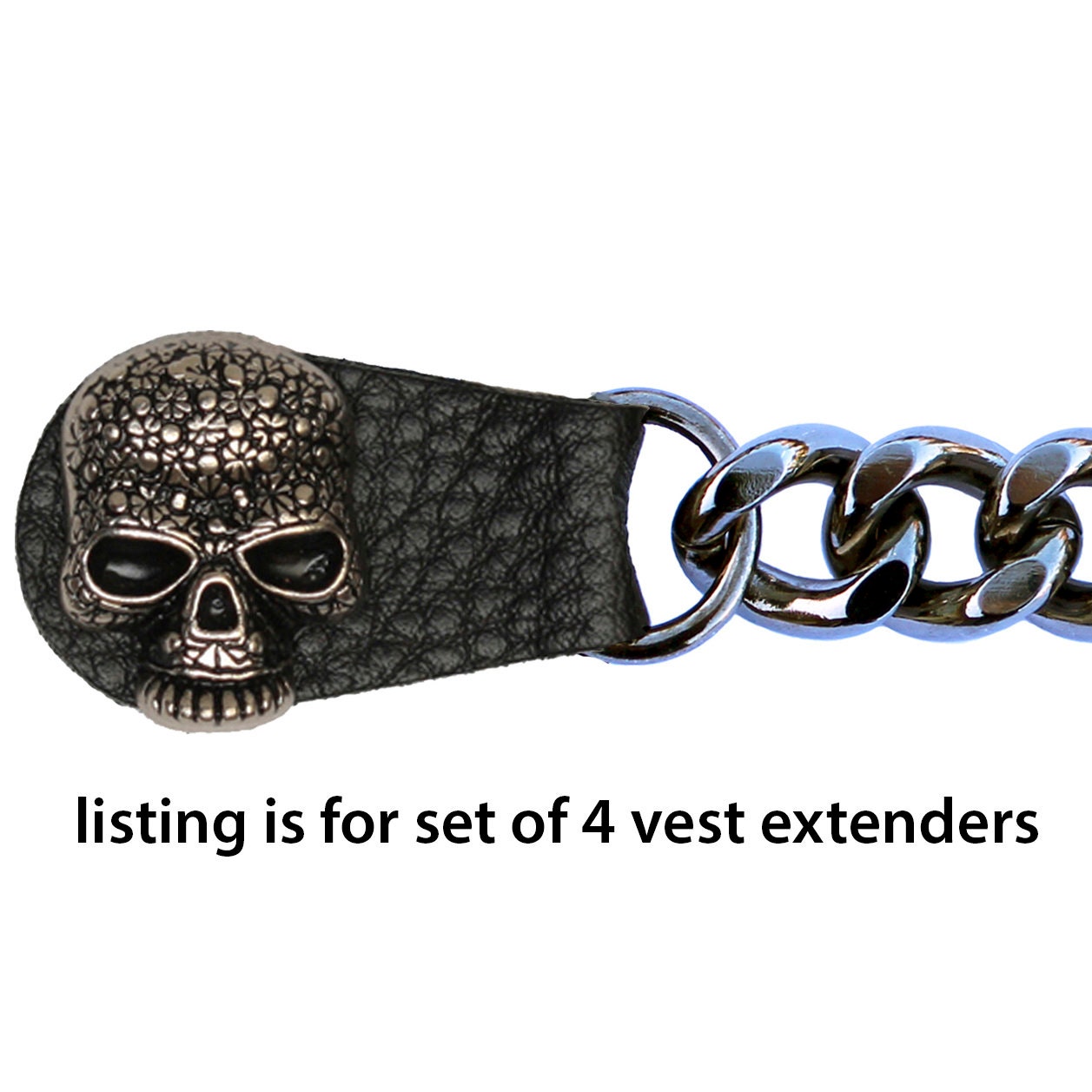 Excelsior 4pc 6.5 Inch Motorcycle Vest Extenders – Rose 4" Chain, Chrome, Unisex